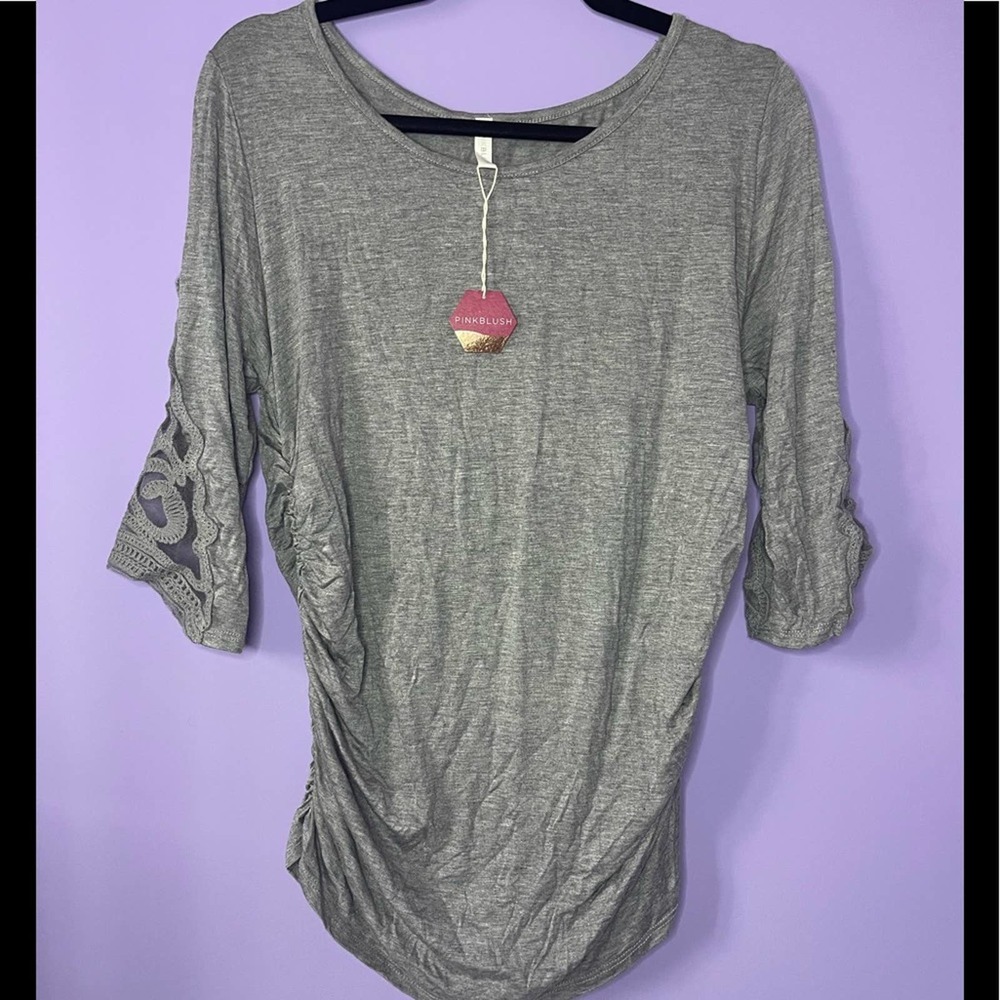 Pink Blush Lace Sleeve Maternity Top